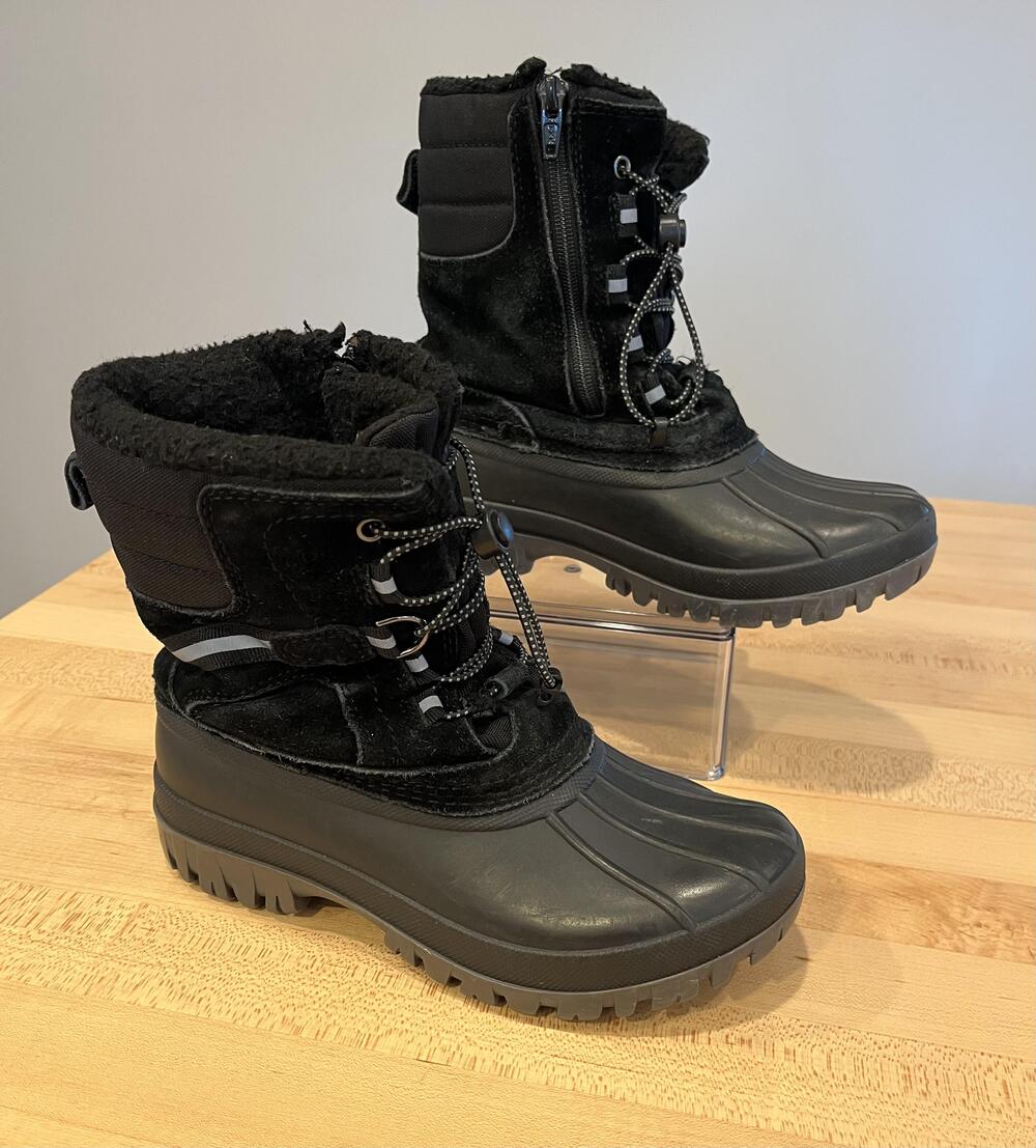 Lands End Boots Youth Size 2 Black Waterproof Winter Snow Duck Insulated Fleece